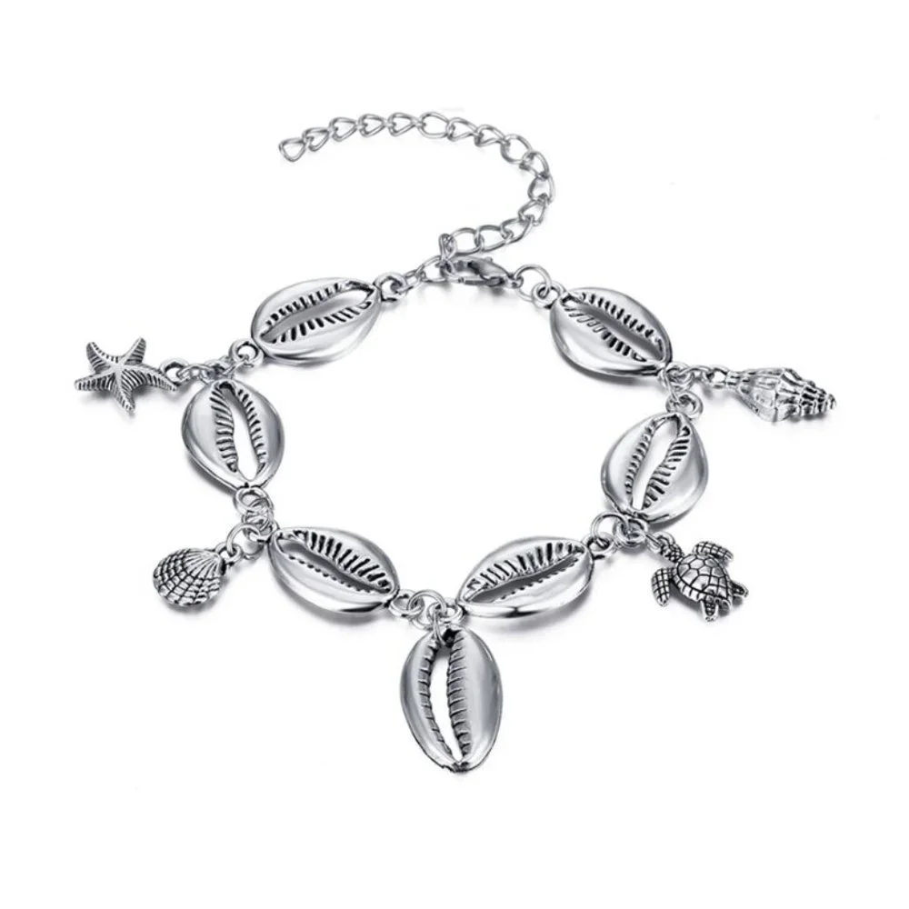 🌸925 Silver Plated Starfish shell Turtle Anklet for Women, MARR9314 - Picture 3 of 6